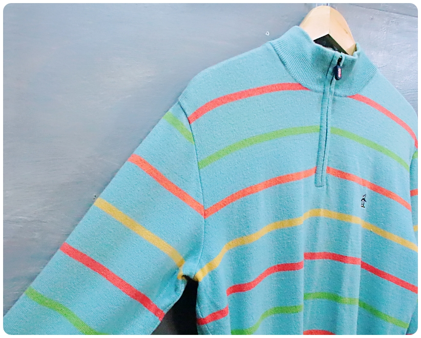 [M] 먼싱웨어 골프 로고 스트라이프 반집업 울 니트 | 데얼스 아웃도어 전문 플랫폼