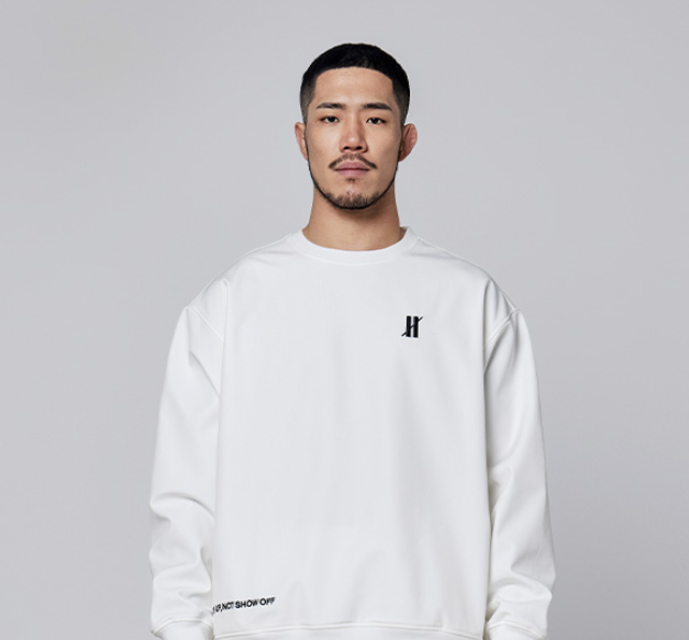 오버셔 기능성 기모 웜업 오버핏 맨투맨 화이트 (남녀공용) | 데얼스 아웃도어 전문 플랫폼