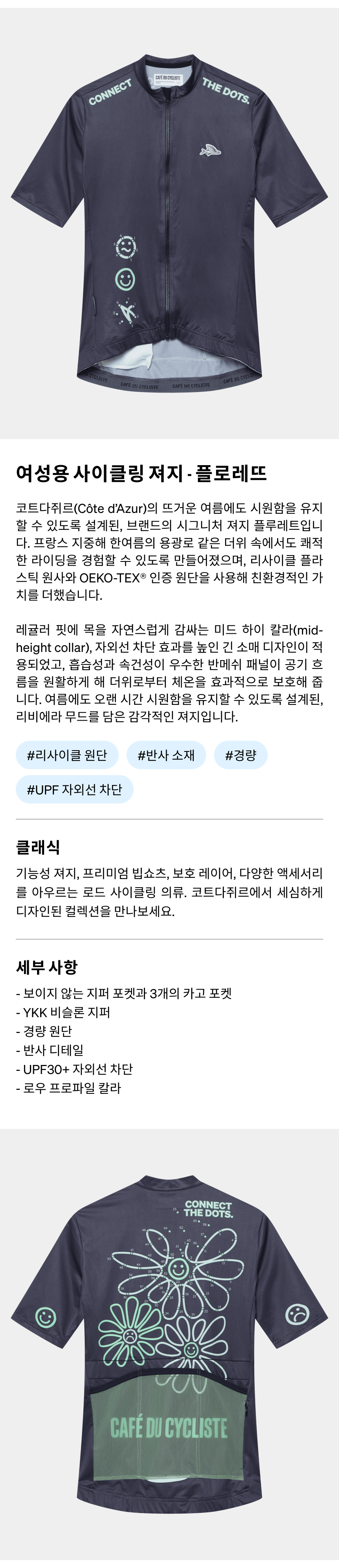 카페 드 사이클리스트 플로레뜨 클래식 반팔 져지 닷 앤트러사이트 여성