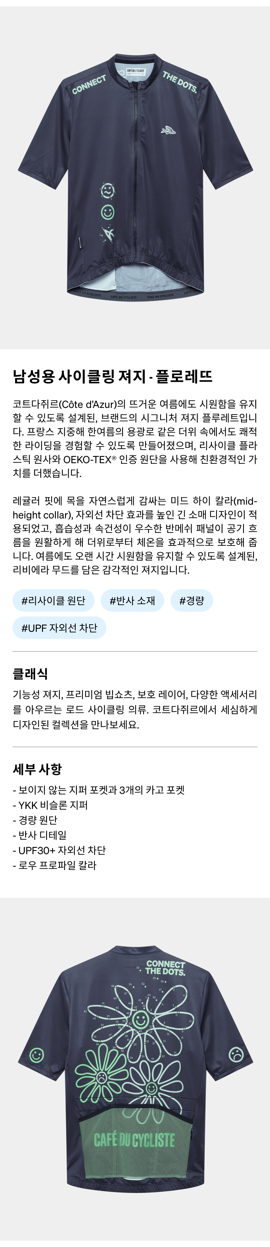 카페 드 사이클리스트 플로레뜨 클래식 반팔 져지 닷 앤트러사이트 남성