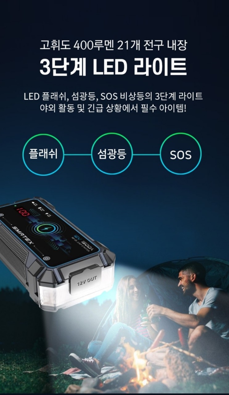 스마텍 차량용 멀티 점프스타터 12000mAh 보조배터리 랜턴겸용 새제품 | 데얼스 아웃도어 전문 플랫폼