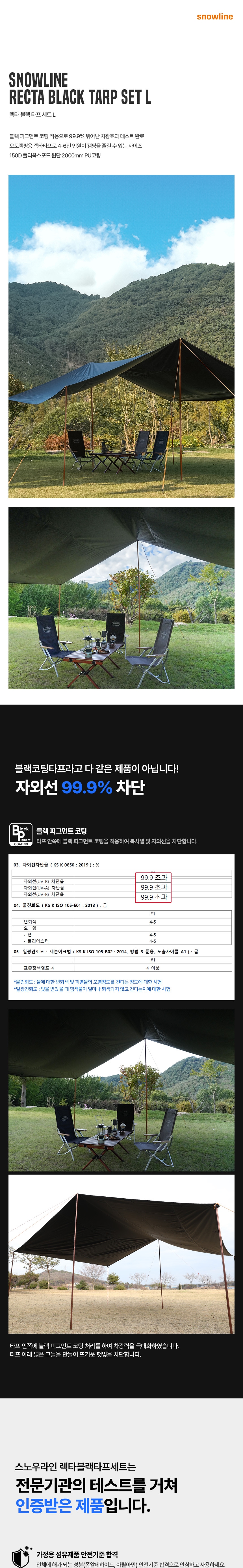 [스노우라인] 렉타 블랙타프 세트 L