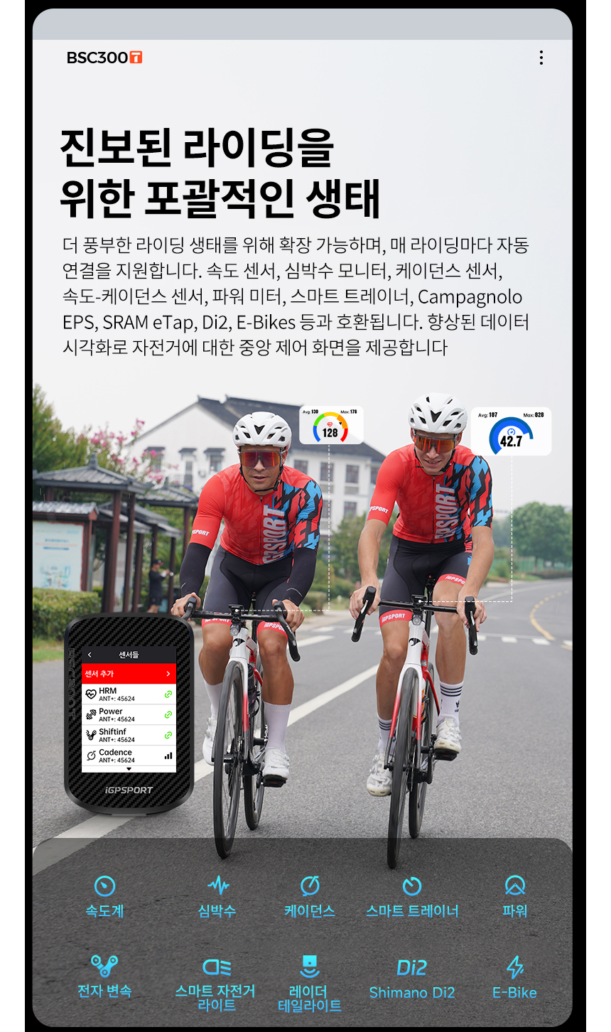 iGPSPORT BSC300T 터치스크린 자전거 속도계