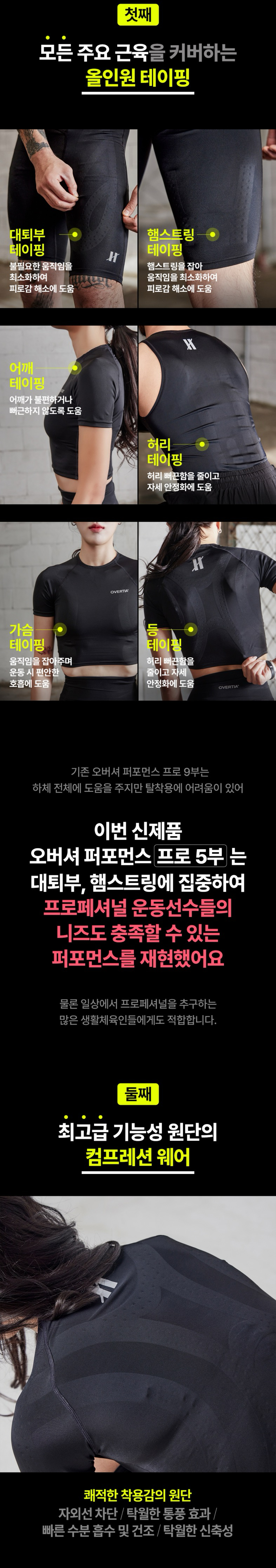 오버셔 퍼포먼스 프로 남자 타이즈 하프 5부 [테이핑 컴프레션 웨어]