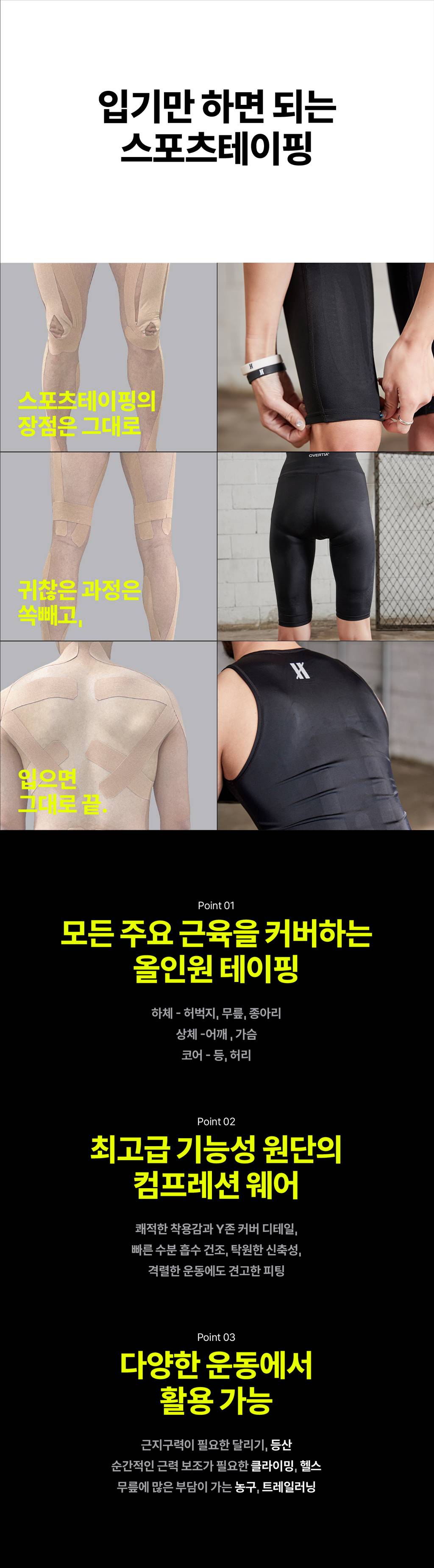 오버셔 퍼포먼스 프로 남자 타이즈 슬리브리스 [테이핑 컴프레션 웨어]