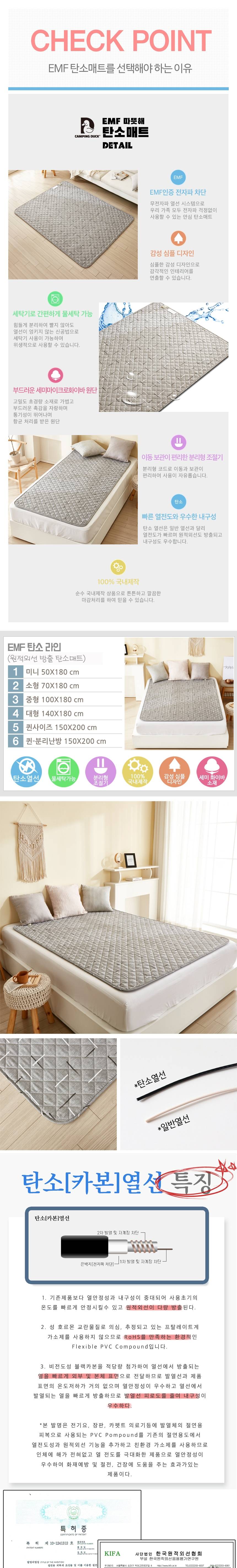 [캠핑덕] EMF 탄소 카본 전기매트 전기장판 라인패턴 대형 140x180