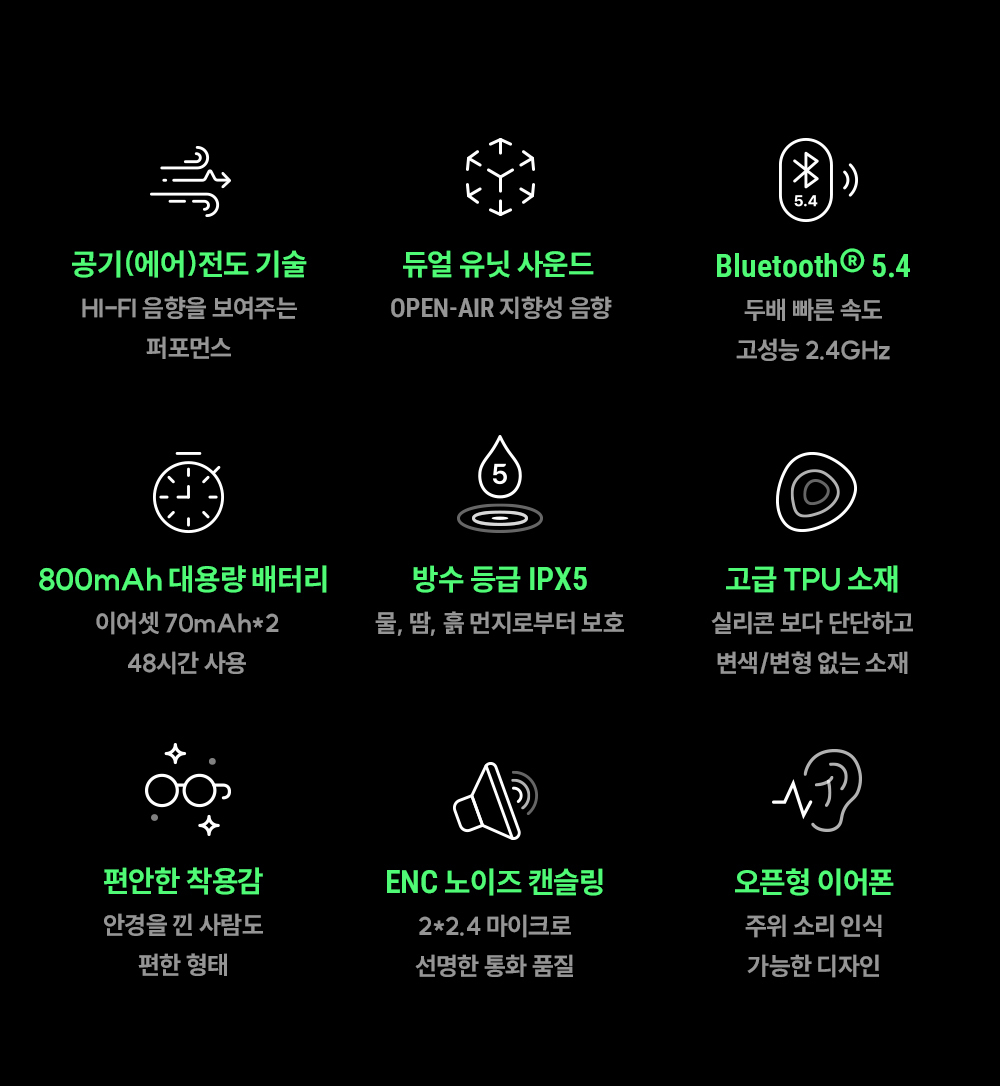"1+1" [사운드본] 골전도 블루투스 이어폰 오픈형 무선 에어전도 스포츠 핸즈프리 LITE 01
