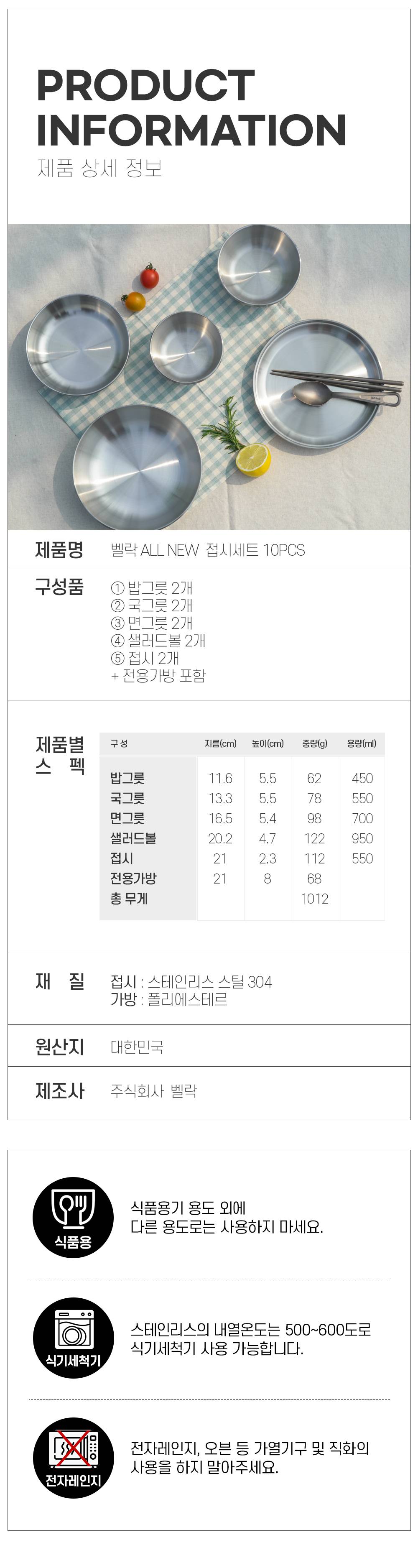 벨락 올뉴 접시 세트 10pcs /캠핑2인접시/야외접시