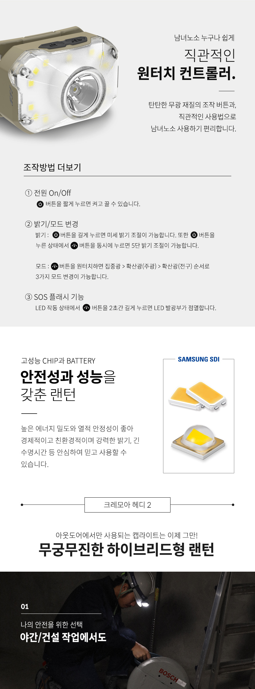 크레모아 헤디2 헤드랜턴 충전식 LED 라이트 등산 백패킹 아웃도어 조명