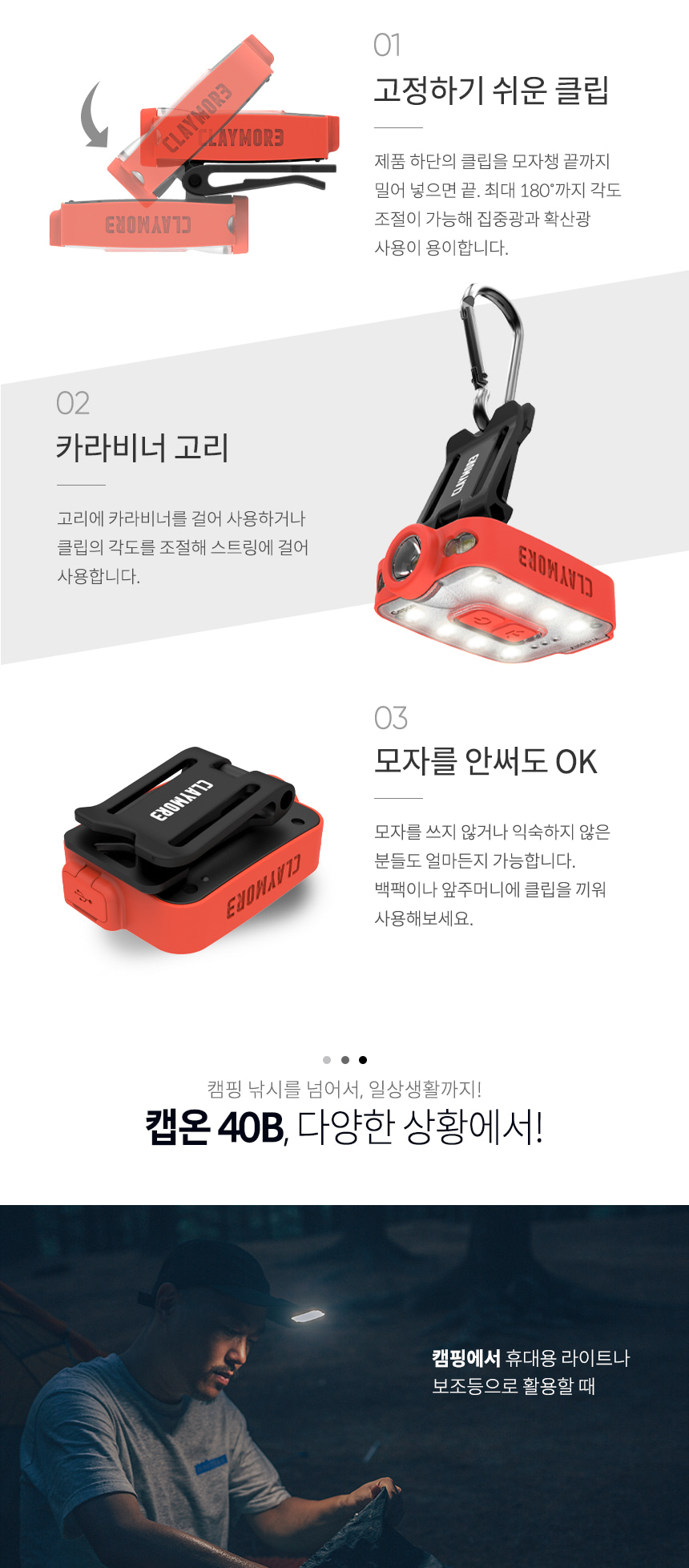 [판매완료] 크레모아 캡온 40B 캡라이트 충전식 LED 헤드랜턴 등산 백패킹 낚시 작업등