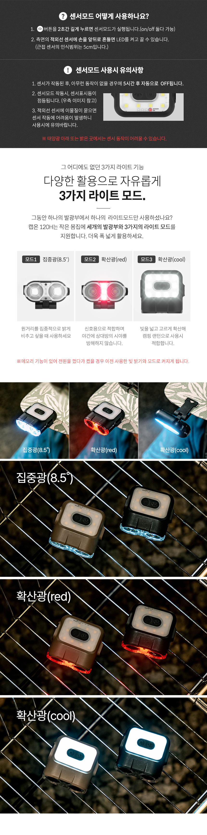 크레모아 캡온 120H 캡라이트 충전식 LED 헤드렌턴 등산 백패킹 낚시 작업등
