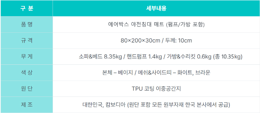 에어박스 프리미엄 에어야전침대