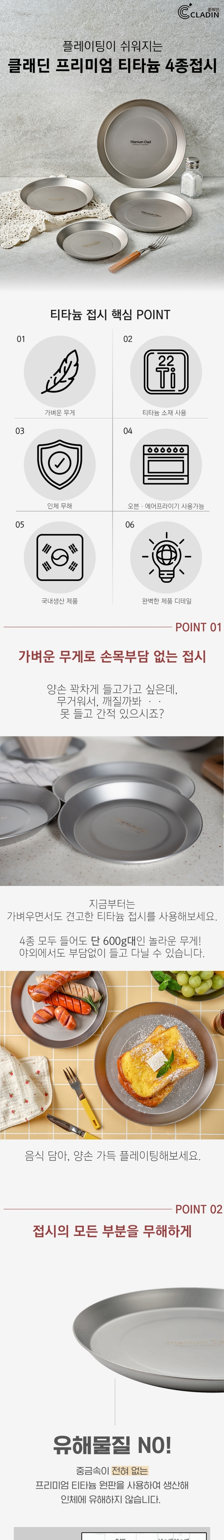 클래딘 하이엔드캠핑 티타늄 원형 접시 4종