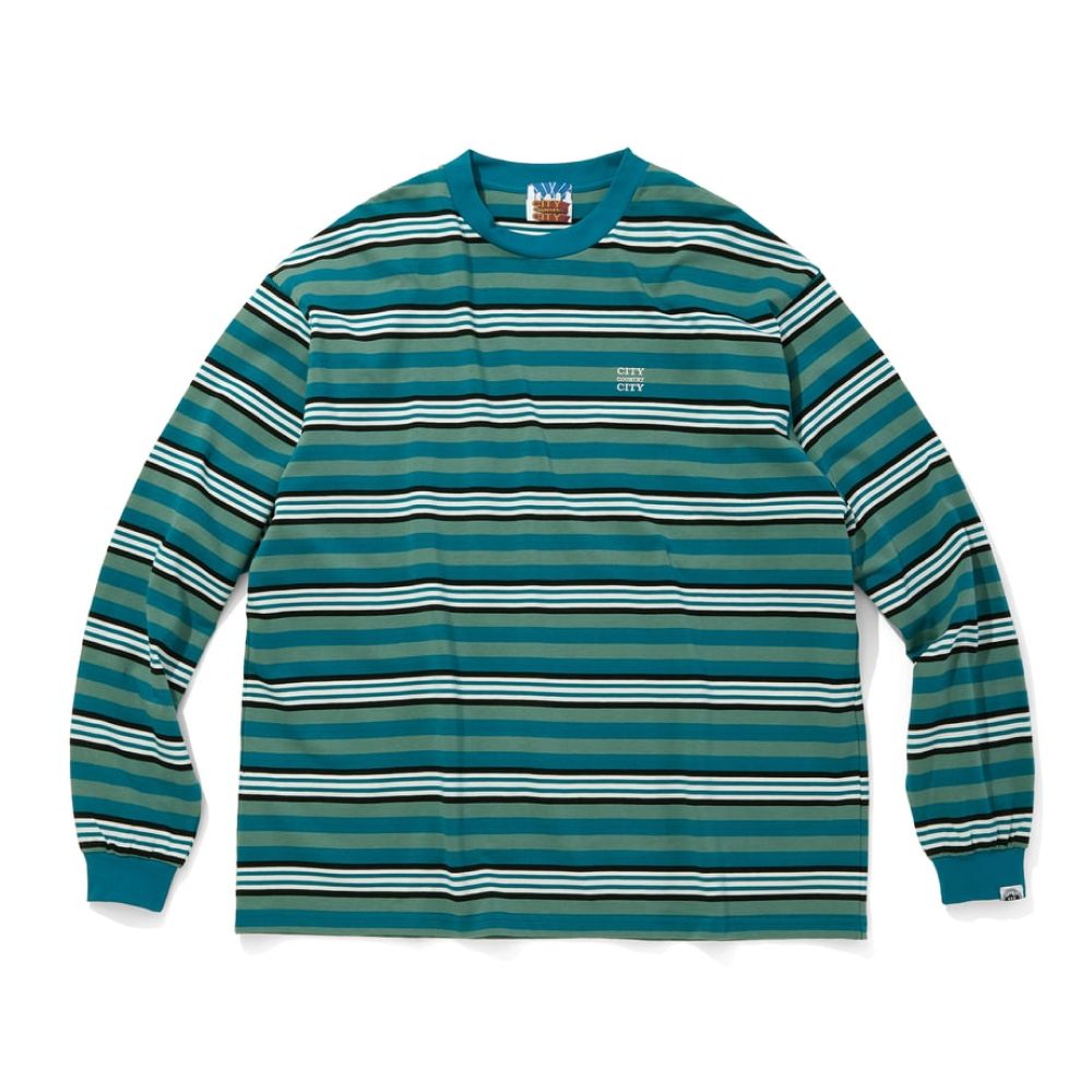 시티 컨트리 시티 엠브로이더드 로고 멀티 보더 긴팔 티셔츠 그린 x 화이트 공용 | 데얼스 아웃도어 전문 플랫폼