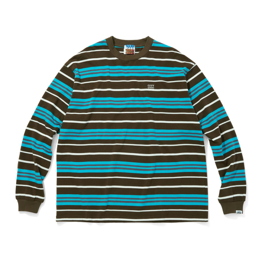 시티 컨트리 시티 엠브로이더드 로고 멀티 보더 긴팔 티셔츠 브라운 x 블루 공용 | 데얼스 아웃도어 전문 플랫폼