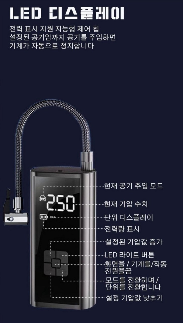 차량용 올인원  타이어 공기압 무선주입기 강력한 에어펌프 자동차 오토바이 자전거  | 데얼스 아웃도어 전문 플랫폼