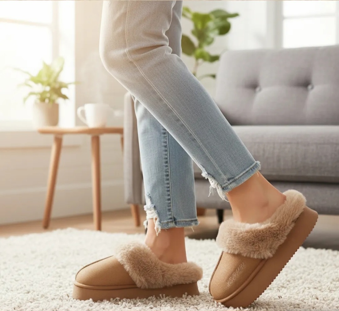 부드러운 퍼 안감으로 따뜻하고 편안한 슬리퍼예요. 3.5cm 통굽으로 적당한 굽 높이로 착용감이 좋습니다. 겨울철 실내외 모두 신기 좋은 아이템이에요! | 데얼스 아웃도어 전문 플랫폼