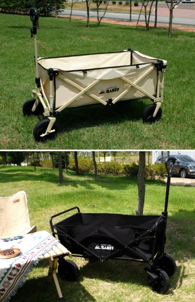 캠핑웨건 캠핑카트 뒷문확장형 블랙 아이보리 색상캠핑 웨건 뒷문 확장형 블랙 색상입니다. 짐 많이 실을 수 있어서 캠핑, 나들이, 낚시 등 야외활동에 유용합니다 | 데얼스 아웃도어 전문 플랫폼