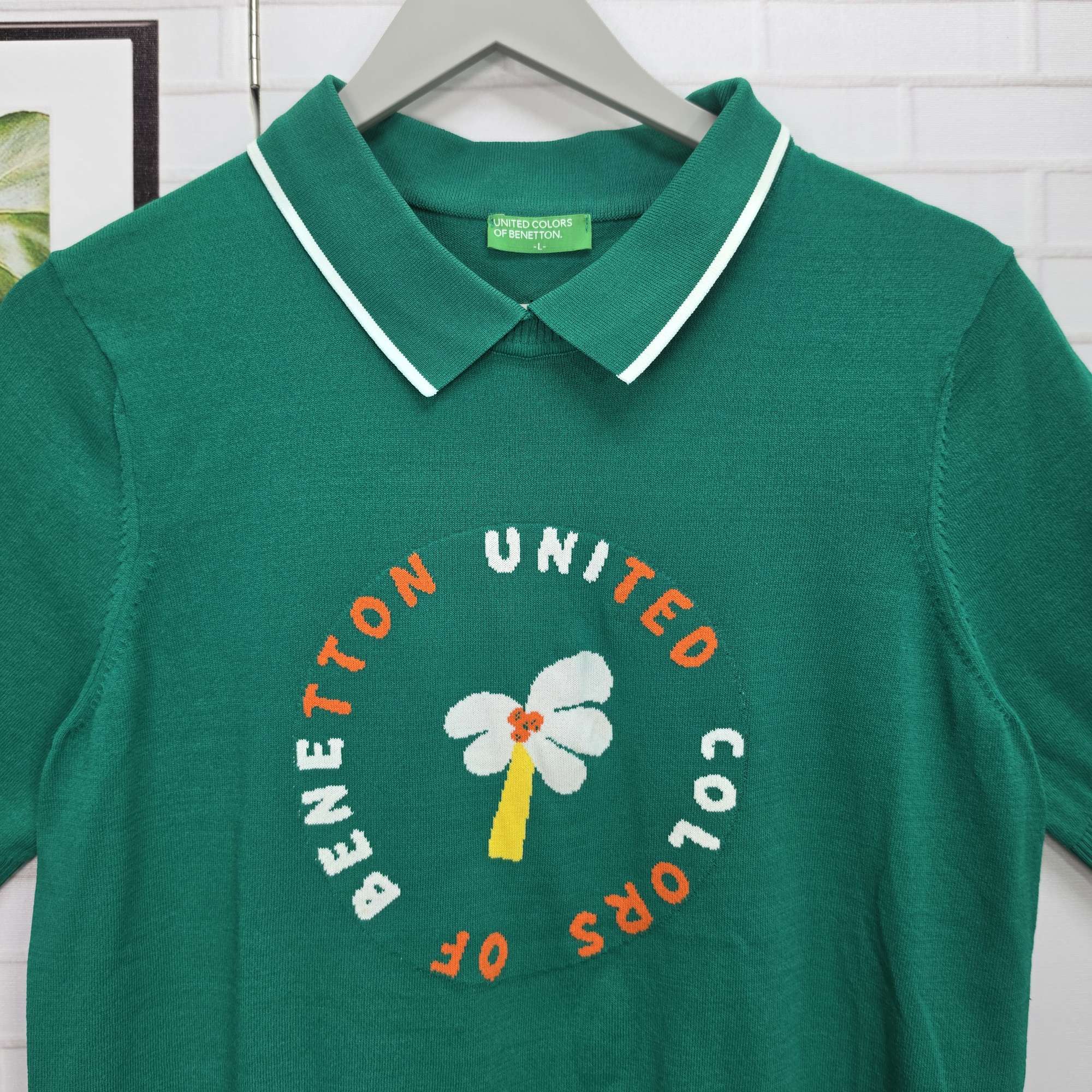 25SS 베네통 여성 반팔 칼라 니트 티셔츠 100(L)사이즈 새상품급 | 데얼스 아웃도어 전문 플랫폼