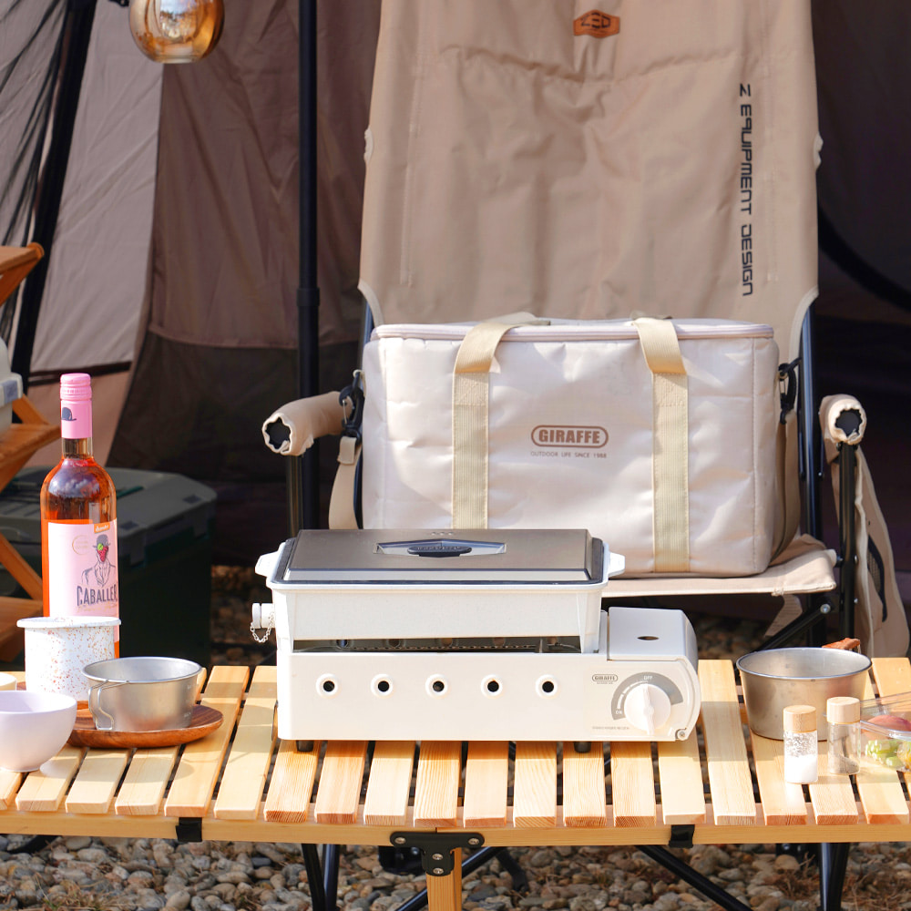[캠핑덕] 지라프 구이바다 세라믹 아이보리에디션 M 2-3인용 바베큐그릴 전골팬 풀세트 | 데얼스 아웃도어 전문 플랫폼