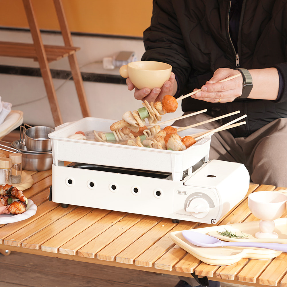 [캠핑덕] 지라프 구이바다 세라믹 아이보리에디션 M 2-3인용 바베큐그릴 전골팬 풀세트 | 데얼스 아웃도어 전문 플랫폼