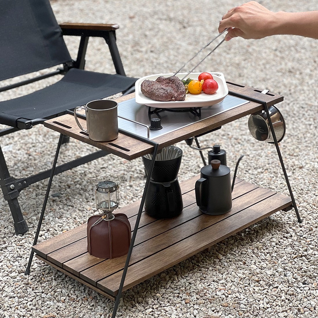 [캠핑덕] 아이언 우드 원버너 테이블 | 데얼스 아웃도어 전문 플랫폼