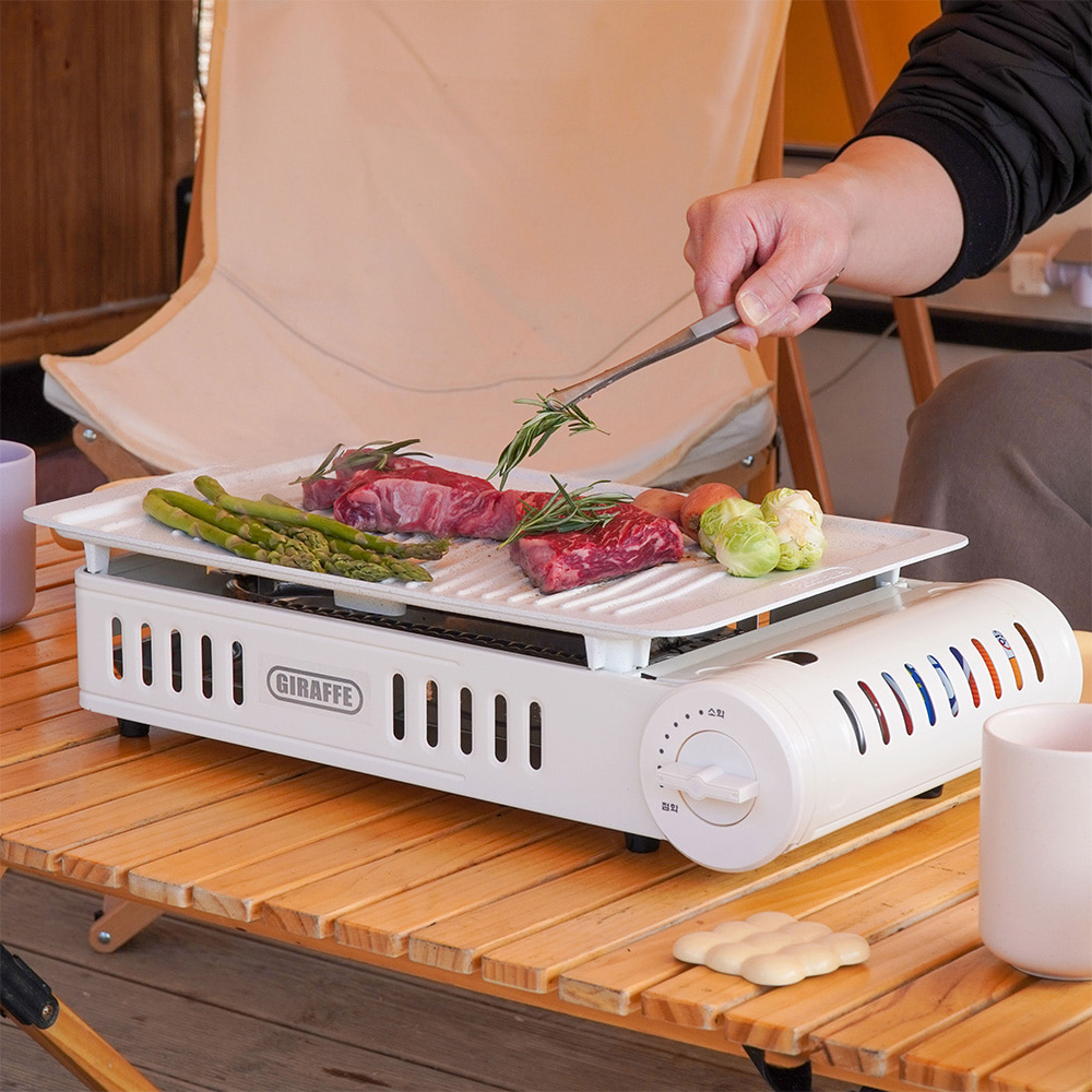 [캠핑덕] 지라프 구이바다 시그니처 L 세라믹 아이보리에디션 L 3-5인용 바베큐그릴 전골팬 | 데얼스 아웃도어 전문 플랫폼