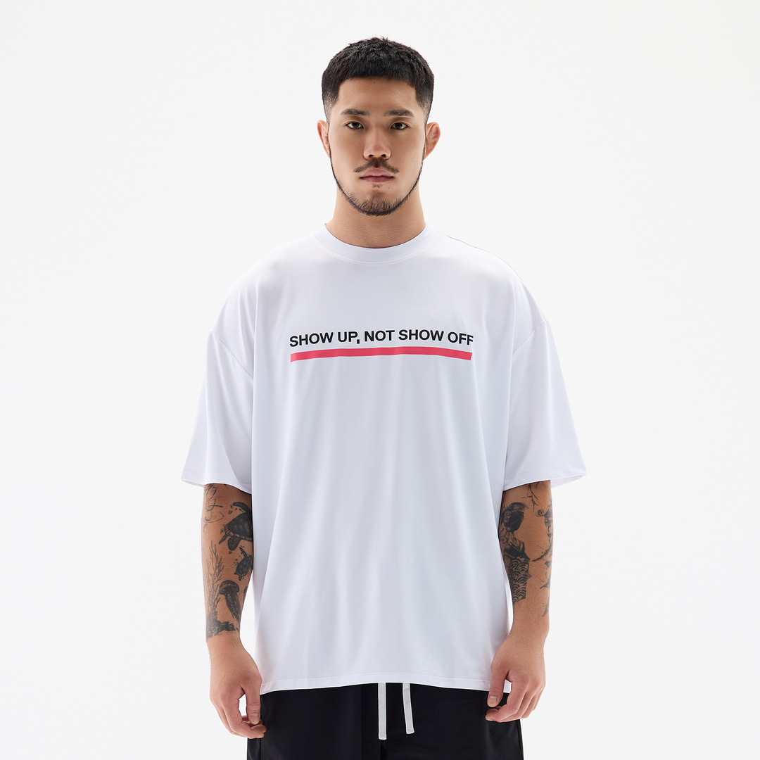 오버셔 스포츠 기능성 슬로건 공용 반팔티 화이트 | 데얼스 아웃도어 전문 플랫폼