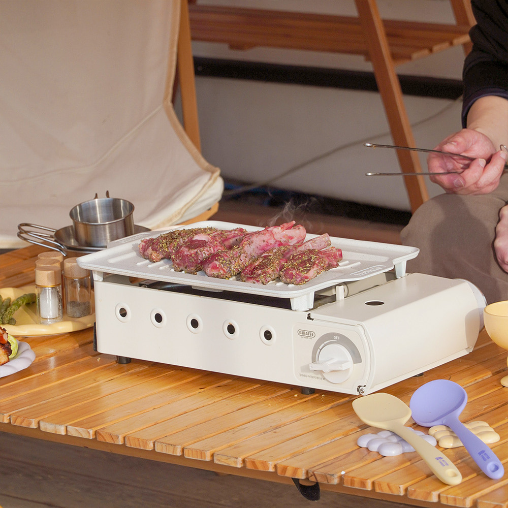 [캠핑덕] 지라프 구이바다 세라믹 아이보리에디션 M 2-3인용 바베큐그릴 전골팬 풀세트 | 데얼스 아웃도어 전문 플랫폼