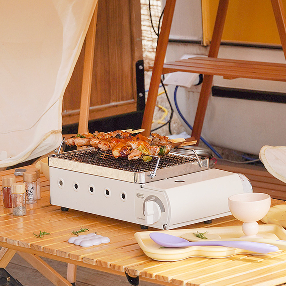 [캠핑덕] 지라프 구이바다 세라믹 아이보리에디션 M 2-3인용 바베큐그릴 전골팬 풀세트 | 데얼스 아웃도어 전문 플랫폼