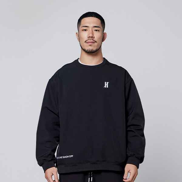 오버셔 기능성 기모 웜업 오버핏 맨투맨 블랙 (남녀공용) | 데얼스 아웃도어 전문 플랫폼