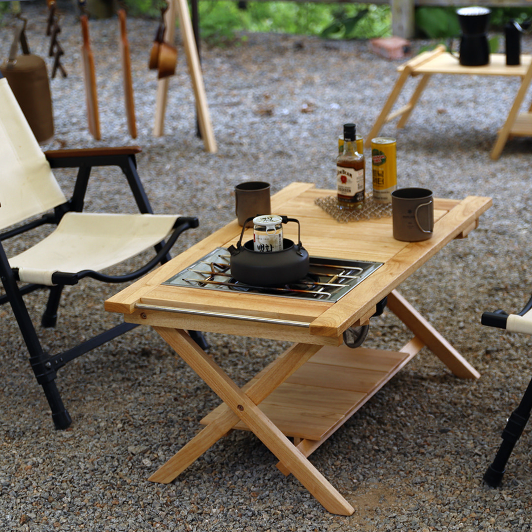 [캠핑덕] 원액션 우드 원버너 플레이트 캠핑 테이블 플랫버너 헤리티지 대형 | 데얼스 아웃도어 전문 플랫폼