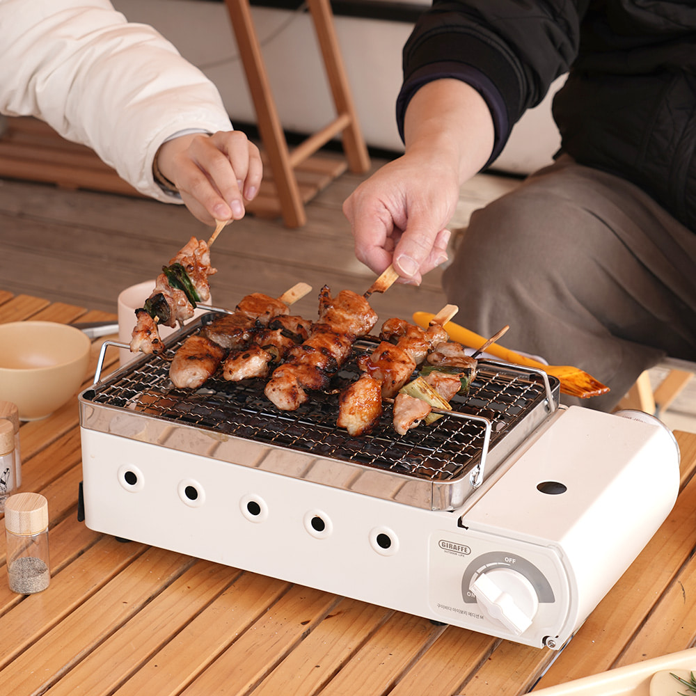 [캠핑덕] 지라프 구이바다 세라믹 아이보리에디션 M 2-3인용 바베큐그릴 전골팬 풀세트 | 데얼스 아웃도어 전문 플랫폼