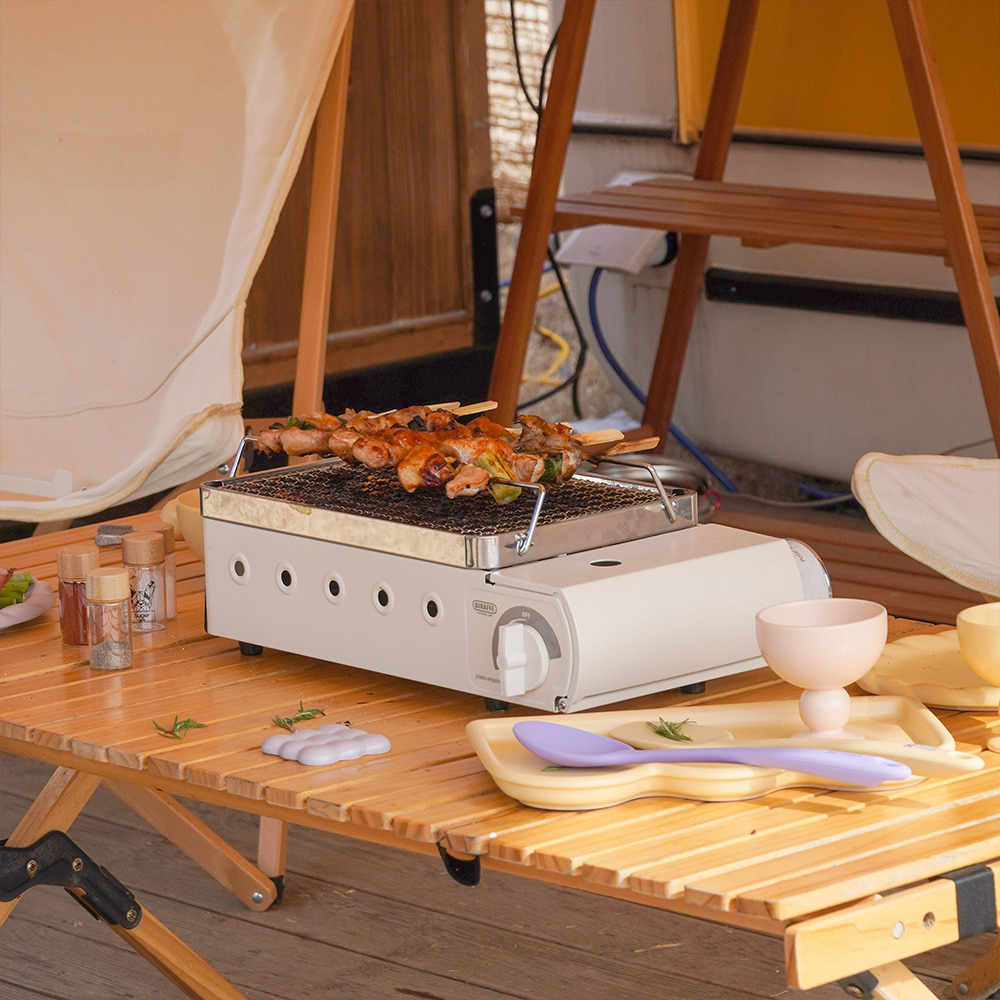 [캠핑덕] 지라프 구이바다 세라믹 아이보리에디션 M 2-3인용 바베큐그릴 전골팬 풀세트 | 데얼스 아웃도어 전문 플랫폼