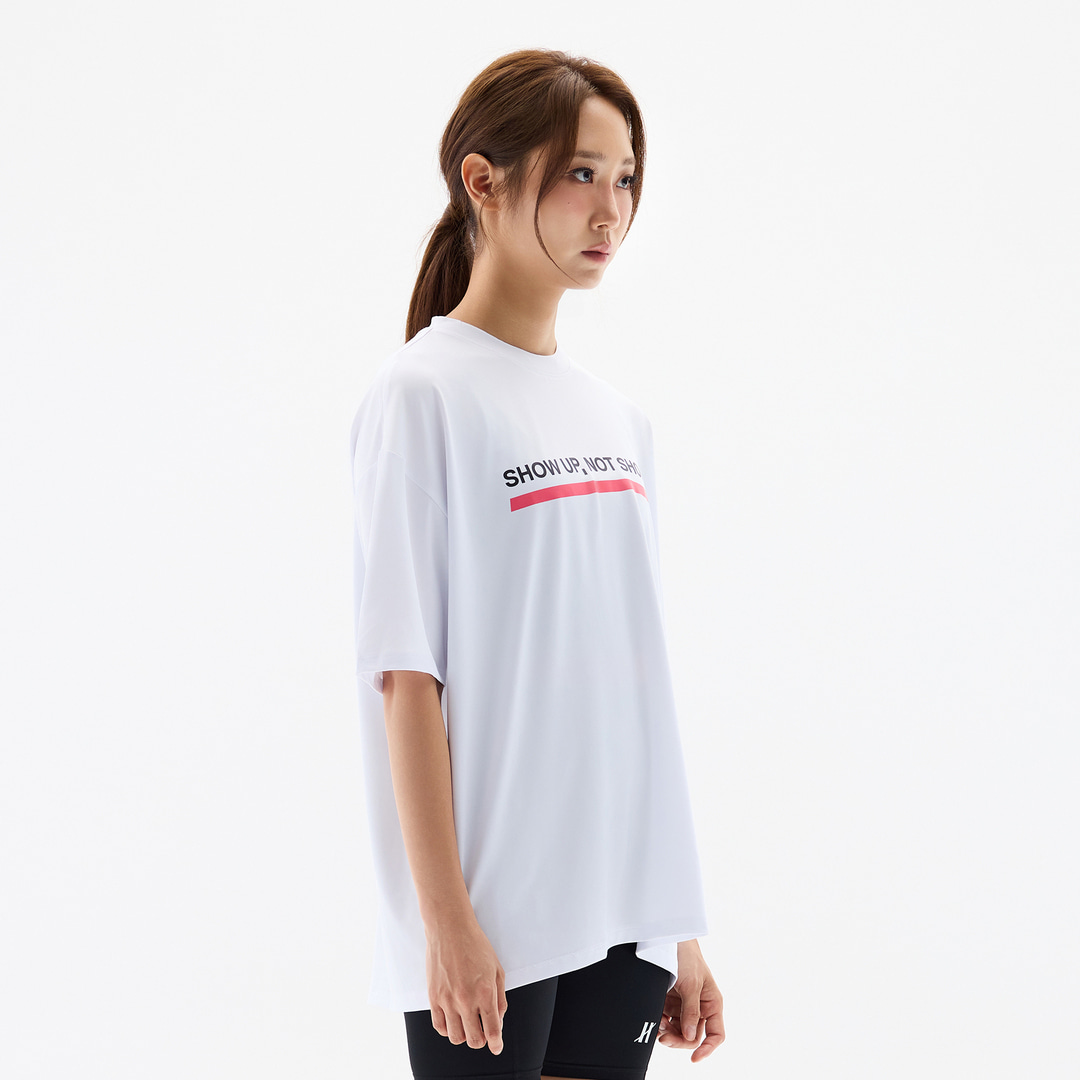 오버셔 스포츠 기능성 슬로건 공용 반팔티 화이트 | 데얼스 아웃도어 전문 플랫폼