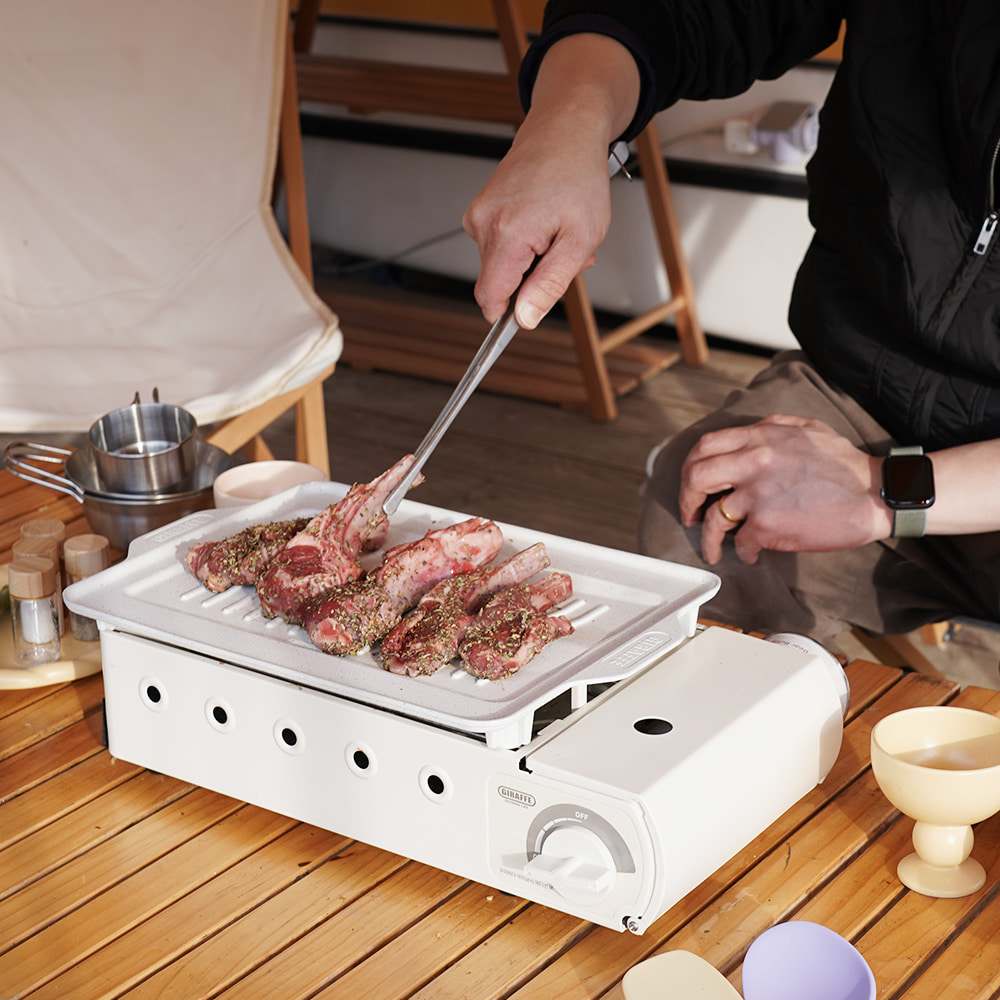 [캠핑덕] 지라프 구이바다 세라믹 아이보리에디션 M 2-3인용 바베큐그릴 전골팬 풀세트 | 데얼스 아웃도어 전문 플랫폼