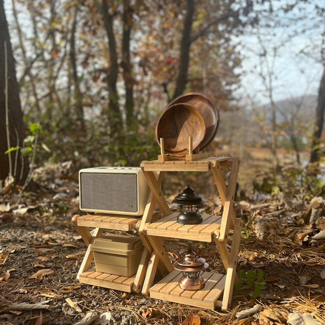 [캠핑덕] 우드쉘프 접이식 미니선반 2단 3단 | 데얼스 아웃도어 전문 플랫폼