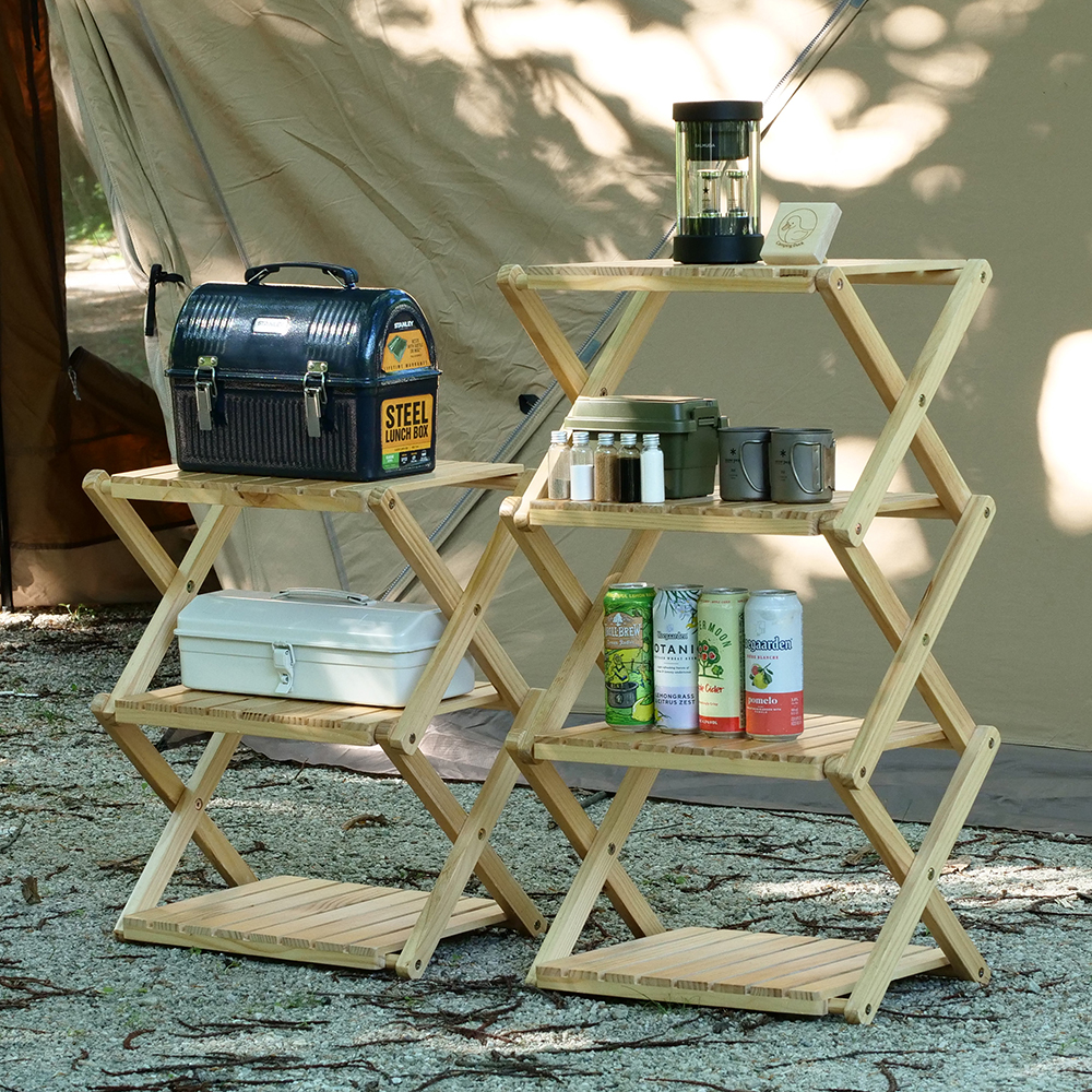 [캠핑덕] 접이식 우드쉘프 캠핑선반 3단 | 데얼스 아웃도어 전문 플랫폼