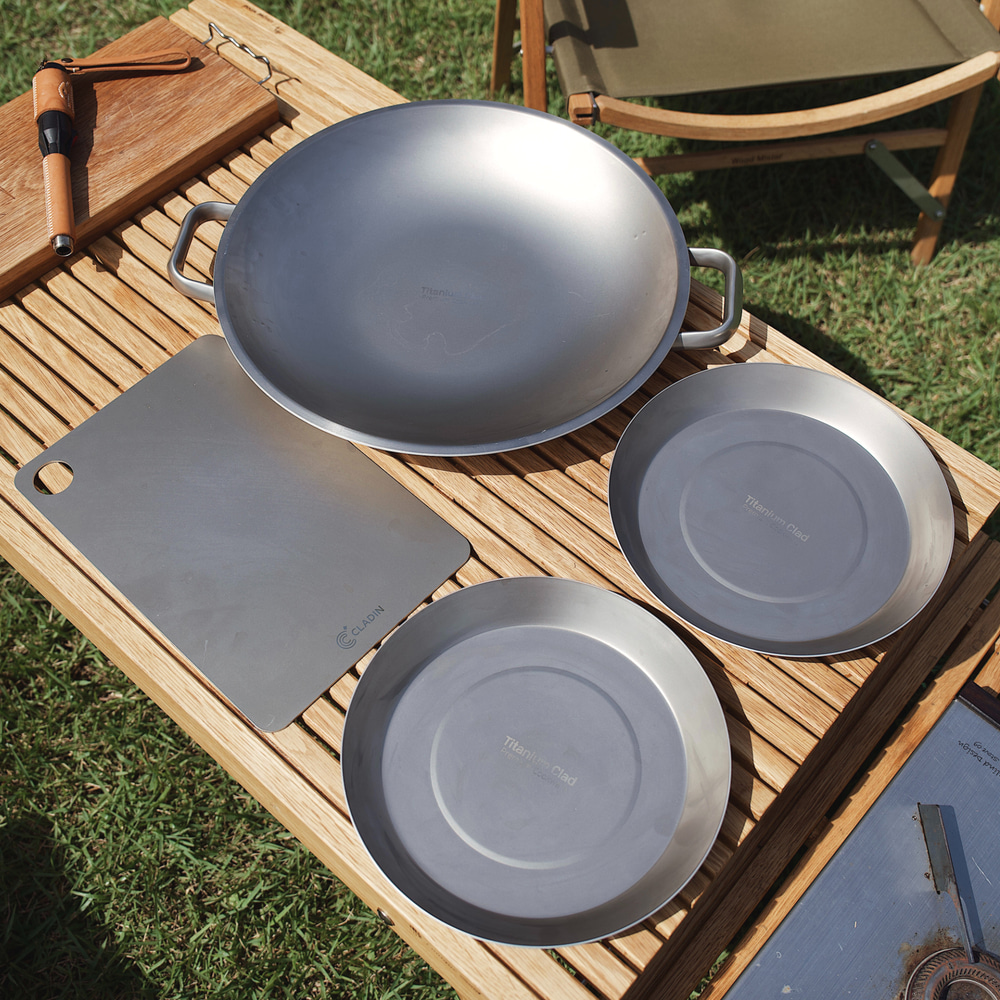클래딘 리얼 티타늄 그리들 세트 5종 - 캠핑용 그리들 접시 도마 전용 가방 | 데얼스 아웃도어 전문 플랫폼