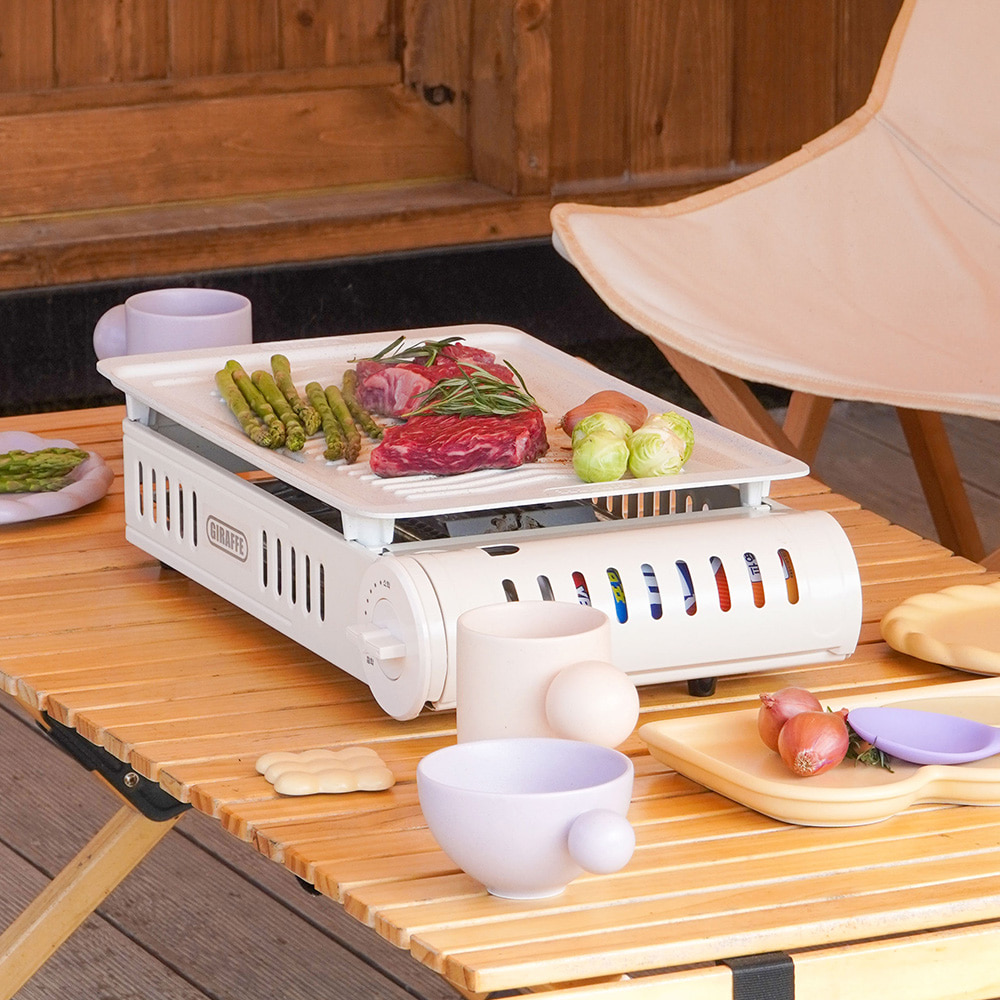 [캠핑덕] 지라프 구이바다 시그니처 L 세라믹 아이보리에디션 L 3-5인용 바베큐그릴 전골팬 | 데얼스 아웃도어 전문 플랫폼