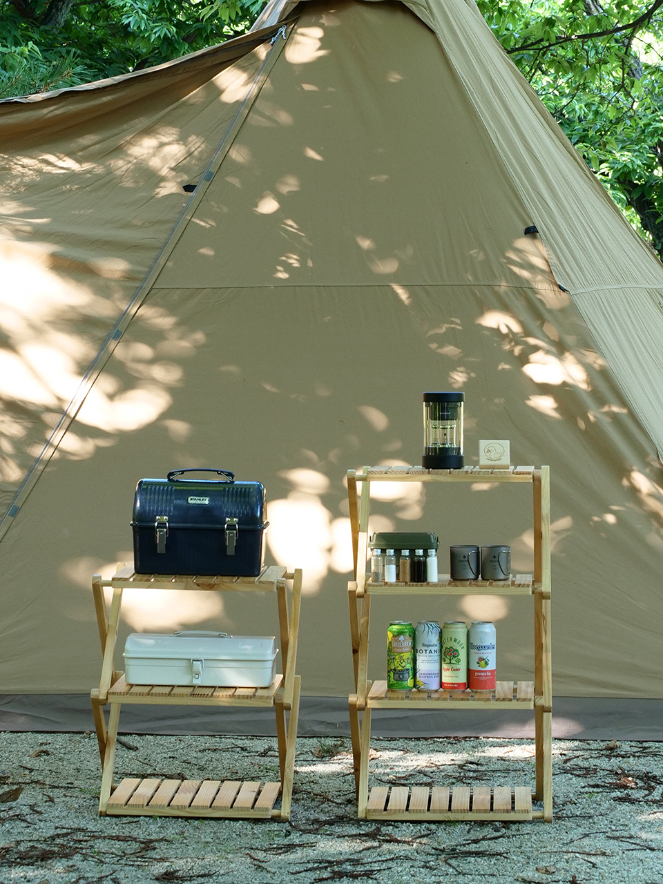 [캠핑덕] 접이식 우드쉘프 캠핑선반 4단 | 데얼스 아웃도어 전문 플랫폼